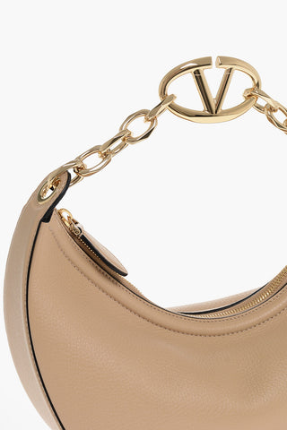 Textured Leather Hobo Bag with Jewelled Chain