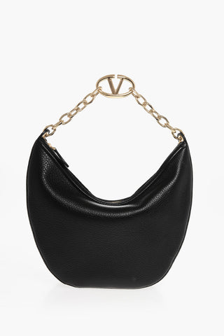 Textured Leather Hobo Bag with Jewelled Chain