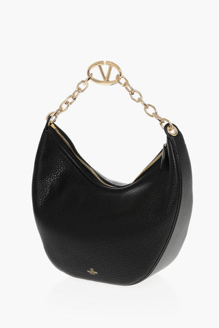 Textured Leather Hobo Bag with Jewelled Chain