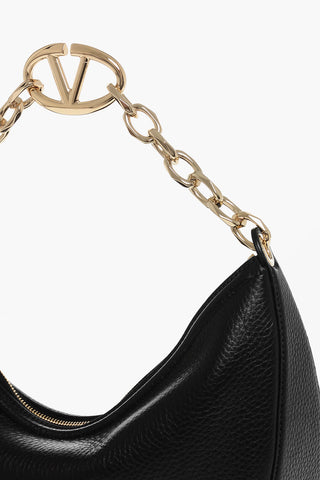 Textured Leather Hobo Bag with Jewelled Chain