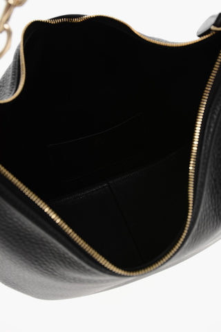 Textured Leather Hobo Bag with Jewelled Chain