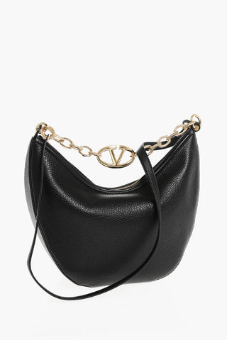 Textured Leather Hobo Bag with Jewelled Chain