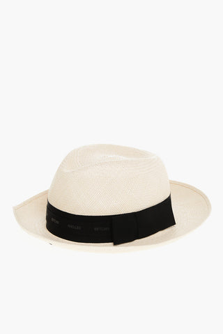 Logoed Straw Fedora with Drawstring