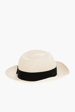 Logoed Straw Fedora with Drawstring