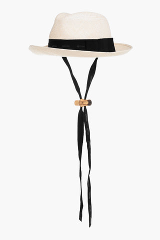 Logoed Straw Fedora with Drawstring