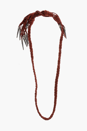 Braided Suede Necklace with Fringes and Metal Details