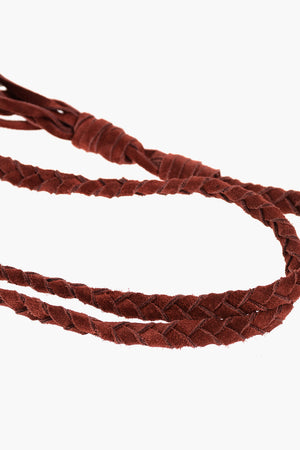 Braided Suede Necklace with Fringes and Metal Details