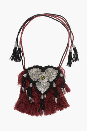 Collana Plastron in Pelle e Metallo con Frange