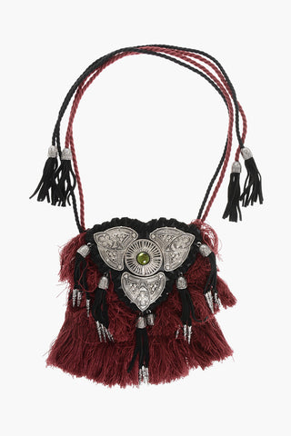 Collana Plastron in Pelle e Metallo con Frange