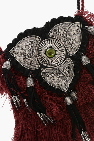 Collana Plastron in Pelle e Metallo con Frange