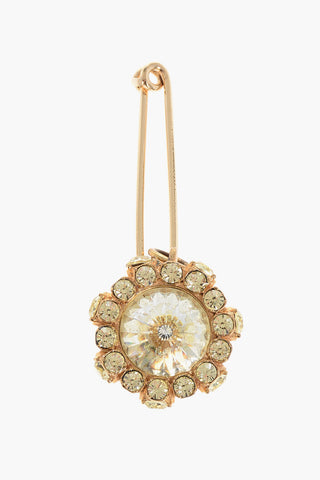 Golden Effect Metal Brooch with Rhinestone Embellished Jewel Pendant