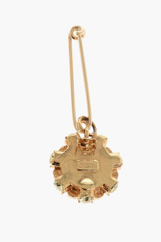 Golden Effect Metal Brooch with Rhinestone Embellished Jewel Pendant