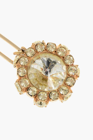 Golden Effect Metal Brooch with Rhinestone Embellished Jewel Pendant