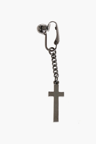 Metal Single Clip-On JESUS Earring with Cross-Shaped Pendant