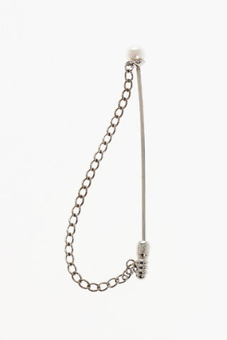 Metal Pin with Silver-Tone Chain and Bead Detail