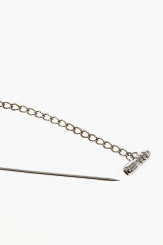 Metal Pin with Silver-Tone Chain and Bead Detail