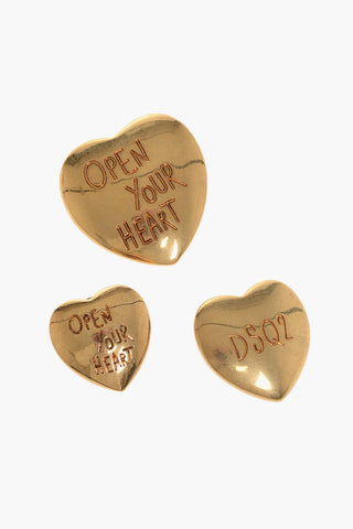 Set of 3 Golden-Effect Metal OPEN YOUR HEART Brooches