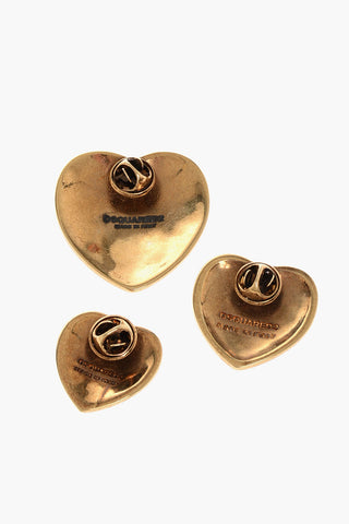 Set of 3 Golden-Effect Metal OPEN YOUR HEART Brooches