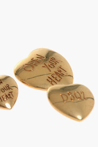 Set of 3 Golden-Effect Metal OPEN YOUR HEART Brooches