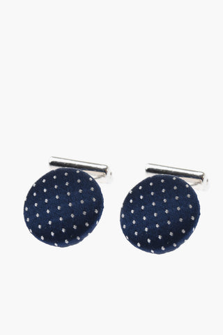 Silk-Lined Metal Cufflinks with Polka Dot Embroidery