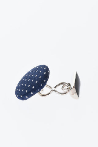 Silk-Lined Metal Cufflinks with Polka Dot Embroidery