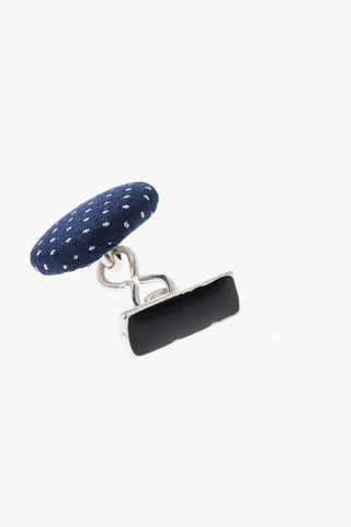 Silk-Lined Metal Cufflinks with Polka Dot Embroidery