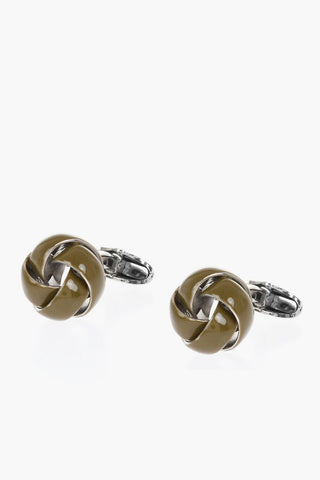 Enameled Brass Cufflinks With Knot Design