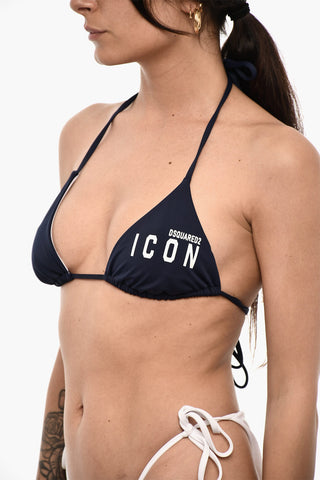 Top Bikini ICON A triangolo a Tinta Unita con Logo Laterale