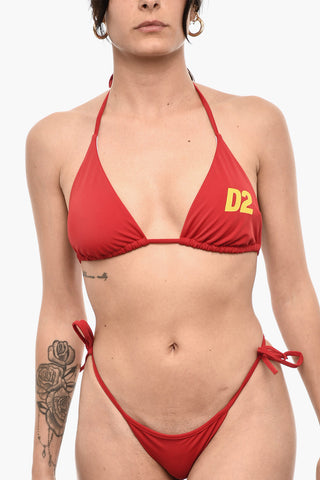 Top Bikini a Triangolo a Tinta Unita con Monogram