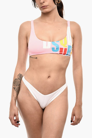 Top Bikini a Fascia In Cotone Stampato