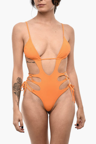 Costume da Bagno Intero a Tinta Unita con Dettagli Cut Out
