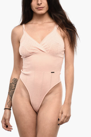 Durchbrochener Body Aus Wolle Mit V-Ausschnitt Und Ripp-Details