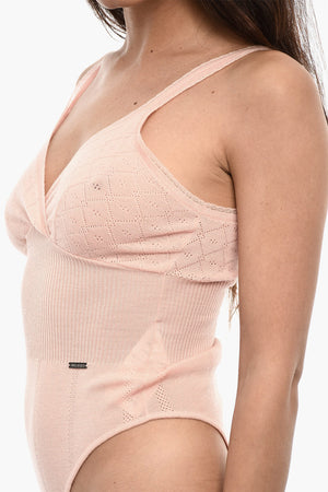 Durchbrochener Body Aus Wolle Mit V-Ausschnitt Und Ripp-Details