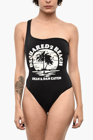 One-Shoulder One-Piece Swimsuit with Maxi Front Print