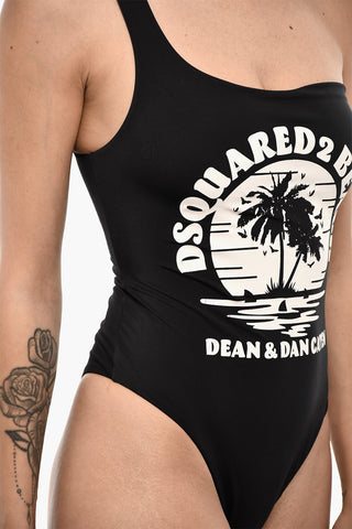 One-Shoulder One-Piece Swimsuit with Maxi Front Print