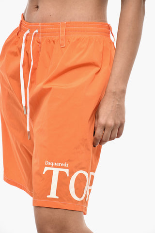 Costume Da Bagno Boxer Con Coulisse E Stampa Logo