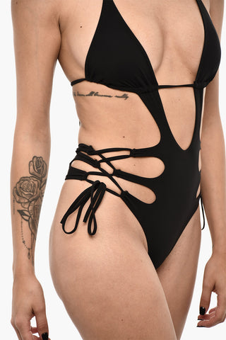 Solid Color One Piece Swimsuit with Cut-Out Details