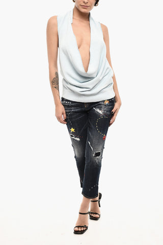 Top In Cotone Halter Neck Con Scollo Profondo