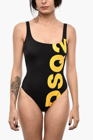 Nylon One-Piece Swimsuit with Contrasting Side Monogram