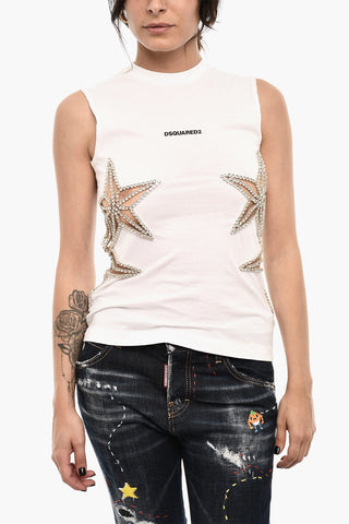 Cotton Crewneck Top with Jewel Detail