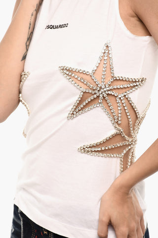 Cotton Crewneck Top with Jewel Detail