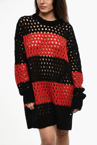 Openwork Knitted Striped Maxi Dress