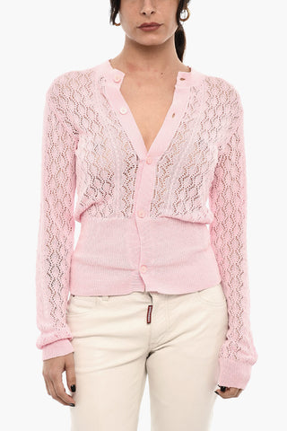 Perforated Cardigan with Logoed Buttons