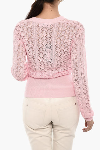 Perforated Cardigan with Logoed Buttons