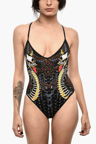 Printed One-Piece Swimsuit with Open Back