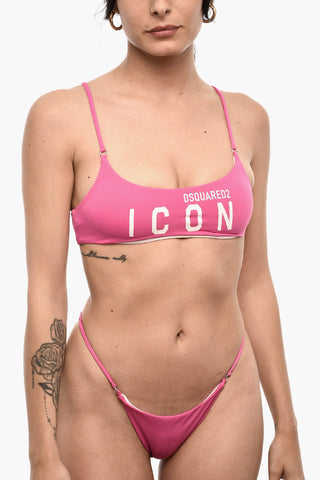 Nylon Bandeau Bikini Top with Contrasting Logo