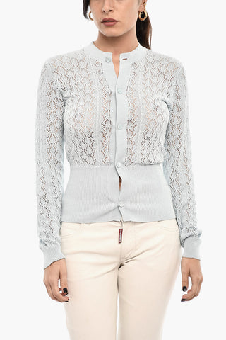 Openwork Cardigan with Logo Buttons