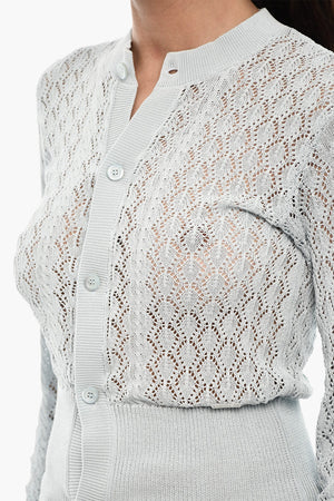 Openwork Cardigan with Logo Buttons