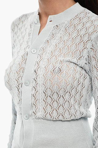 Openwork Cardigan with Logo Buttons