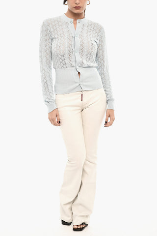 Openwork Cardigan with Logo Buttons